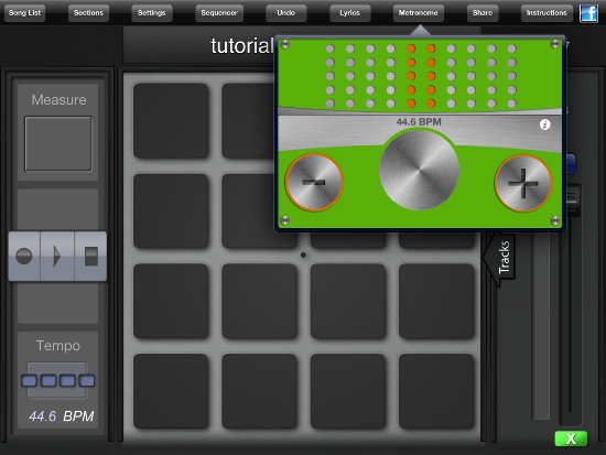 metronomo en la aplicación BeatPad