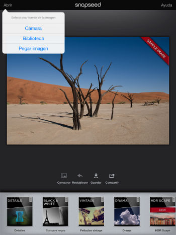 trabajando con filtros en Snapseed iPad